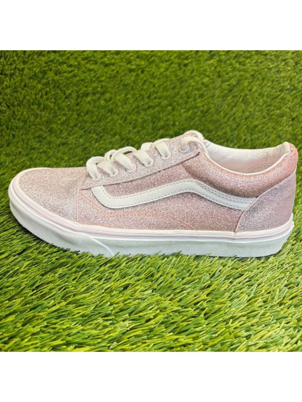 Vans Old Skool Girls Size 6.5Y Pink Glitter Athletic Skateboard Shoes Sneakers